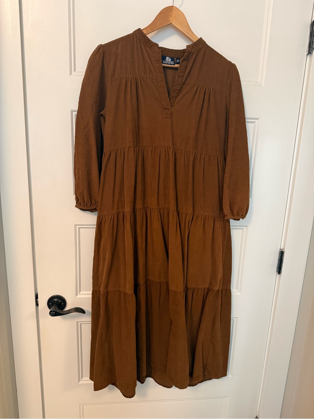 Madison Matthews Women’s Tiered Midi Dress in Brown Corduroy
